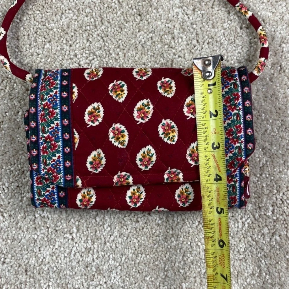 Vera Bradley Burgundy Red Floral Quilted Cotton Crossbody Wallet Bag ID Holder